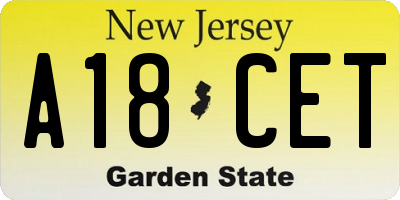 NJ license plate A18CET