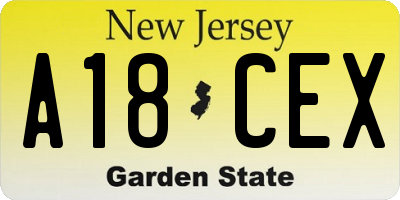 NJ license plate A18CEX
