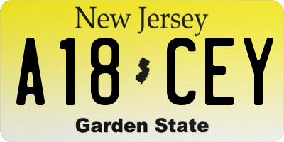 NJ license plate A18CEY