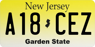 NJ license plate A18CEZ