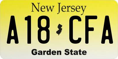 NJ license plate A18CFA