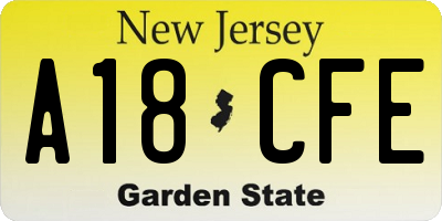 NJ license plate A18CFE