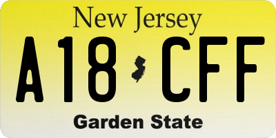 NJ license plate A18CFF