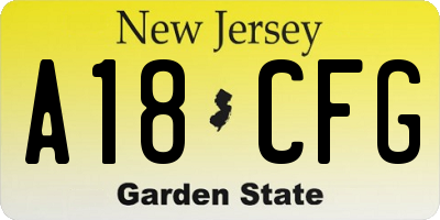 NJ license plate A18CFG