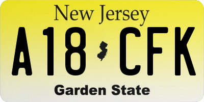 NJ license plate A18CFK