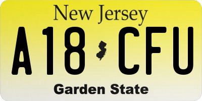 NJ license plate A18CFU