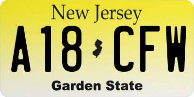 NJ license plate A18CFW