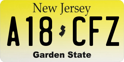 NJ license plate A18CFZ