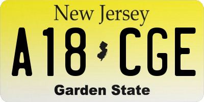 NJ license plate A18CGE