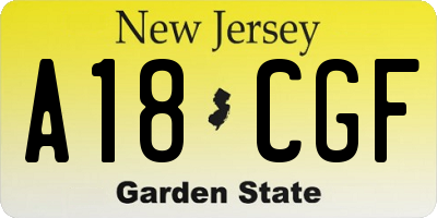 NJ license plate A18CGF