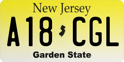 NJ license plate A18CGL