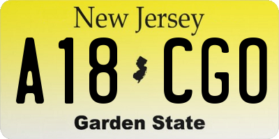 NJ license plate A18CGO