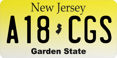 NJ license plate A18CGS