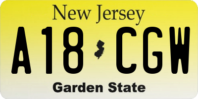NJ license plate A18CGW