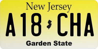 NJ license plate A18CHA