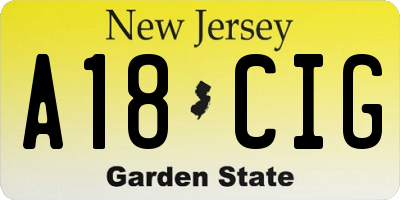 NJ license plate A18CIG