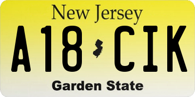 NJ license plate A18CIK