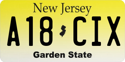 NJ license plate A18CIX