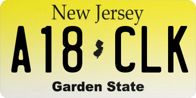 NJ license plate A18CLK