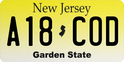 NJ license plate A18COD