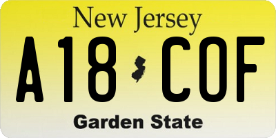 NJ license plate A18COF