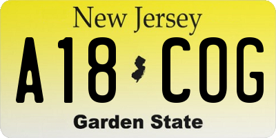 NJ license plate A18COG