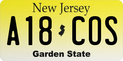 NJ license plate A18COS