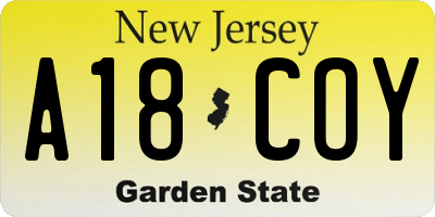 NJ license plate A18COY