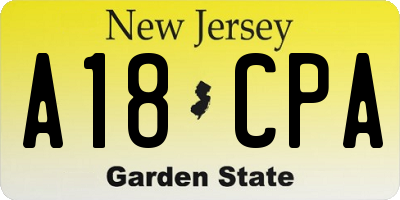 NJ license plate A18CPA