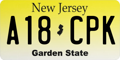 NJ license plate A18CPK