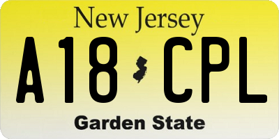 NJ license plate A18CPL