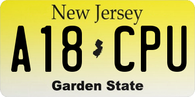 NJ license plate A18CPU