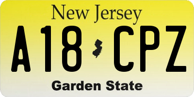 NJ license plate A18CPZ