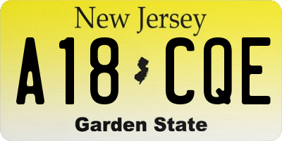 NJ license plate A18CQE