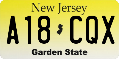 NJ license plate A18CQX