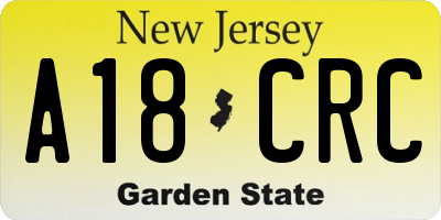 NJ license plate A18CRC