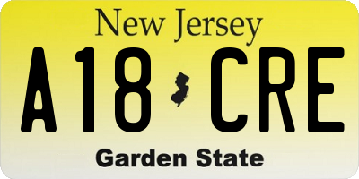 NJ license plate A18CRE