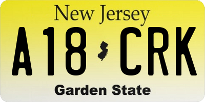 NJ license plate A18CRK