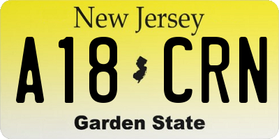 NJ license plate A18CRN