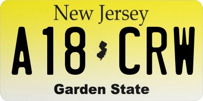 NJ license plate A18CRW