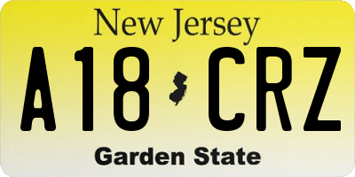 NJ license plate A18CRZ