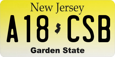 NJ license plate A18CSB