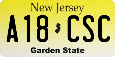 NJ license plate A18CSC