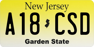 NJ license plate A18CSD