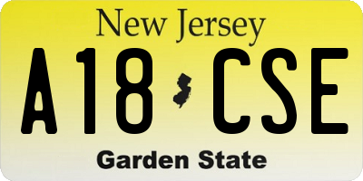 NJ license plate A18CSE