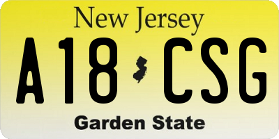NJ license plate A18CSG