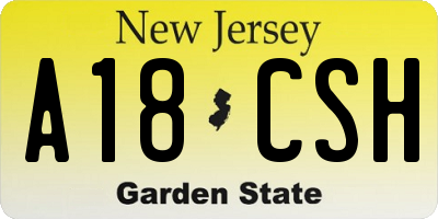 NJ license plate A18CSH