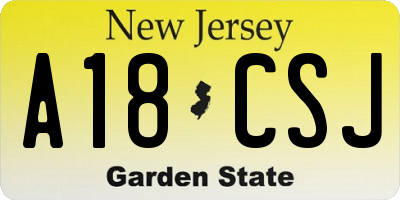 NJ license plate A18CSJ