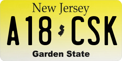NJ license plate A18CSK
