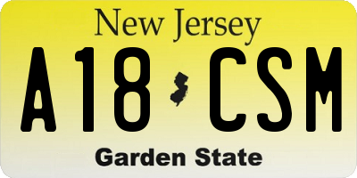 NJ license plate A18CSM